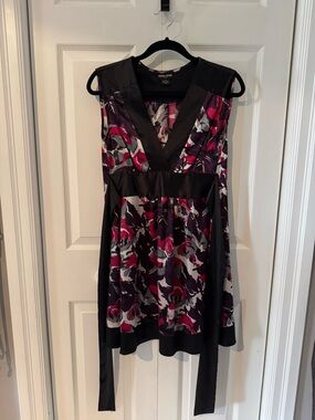 Guess Floral Trim Dress in Black with Pink and Purple Accents
